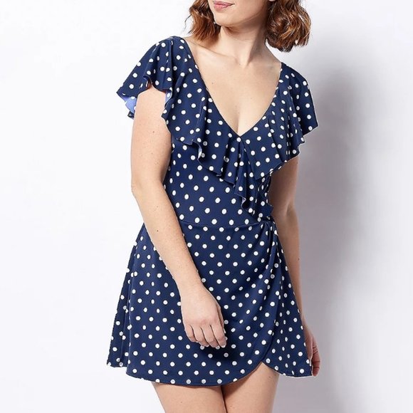 Denim & Co Beach Surplice Flounce Sleeve Swim Dress. 8237 - Picture 1 of 4